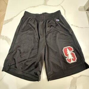 Stanford Champion Black Mesh Athletic Shorts with Red Logo